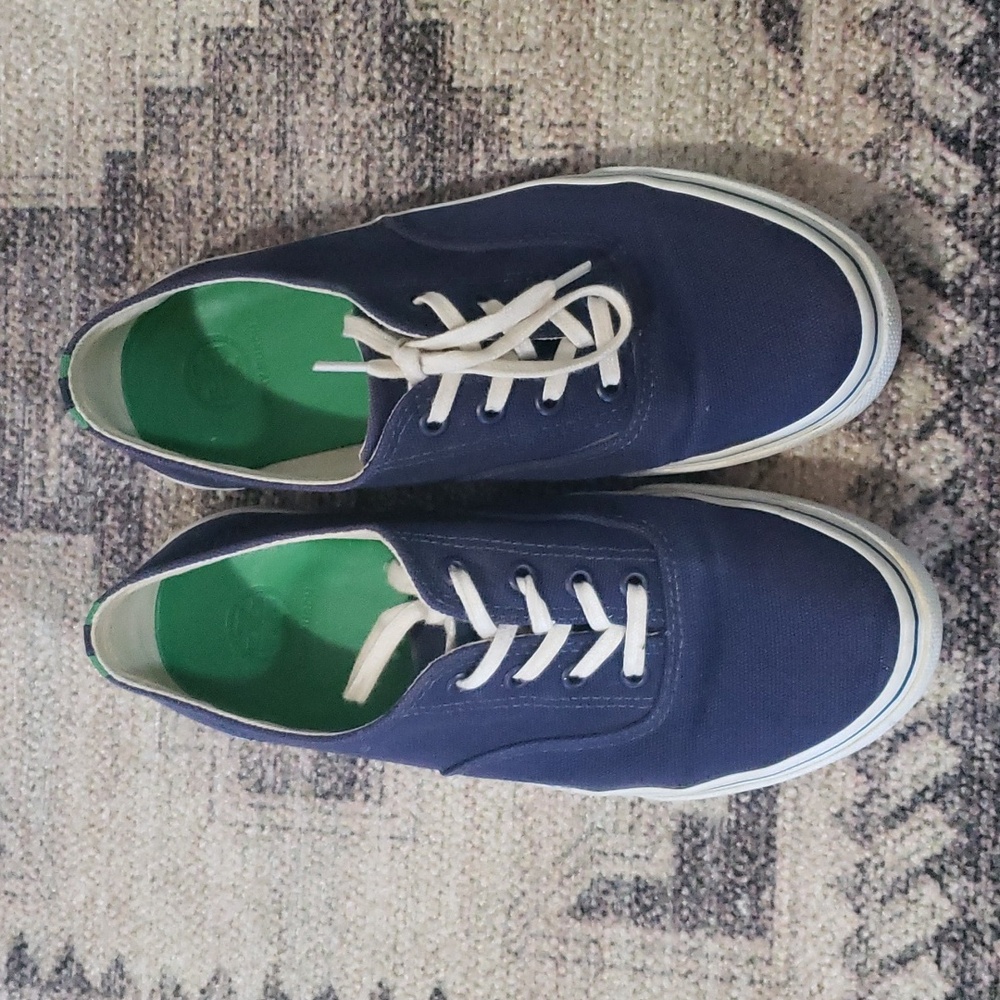 SOLD! Tory Burch Murray Canvas Grosgrain Navy/Green Women's - Picture 4 of 10